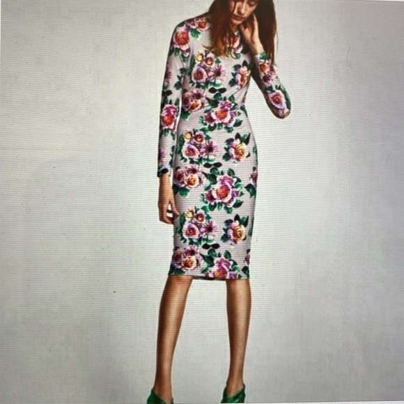 Zara Floral Midi Dress Women’s L Bodycon form fitting stretch Fairy goth grunge - Picture 4 of 11